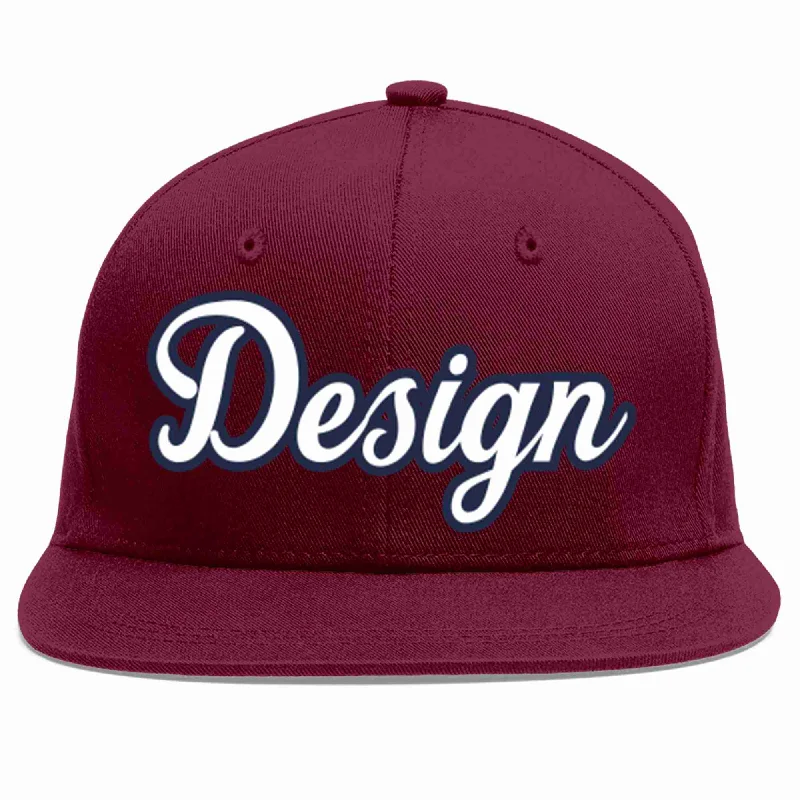 Functional baseball caps for specific needsCustom Crimson White-Navy Flat Eaves Sport Baseball Cap Design for Men/Women/Youth