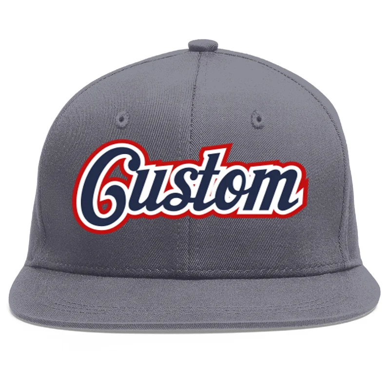 Baseball caps for adultsCustom Dark Gray Navy-White Flat Eaves Sport Baseball Cap