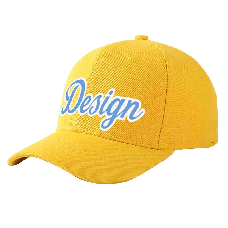 Baseball cap accessoriesCustom Gold Light Blue-White Curved Eaves Sport Design Baseball Cap