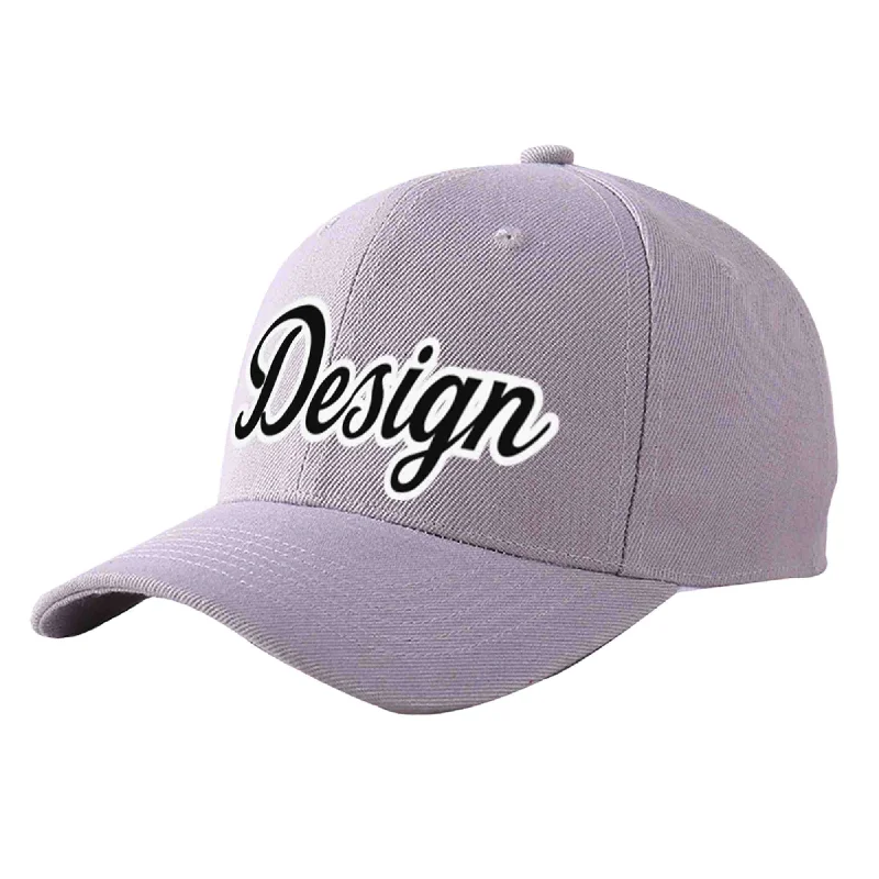 Affordable baseball capsCustom Gray Black-White Curved Eaves Sport Design Baseball Cap