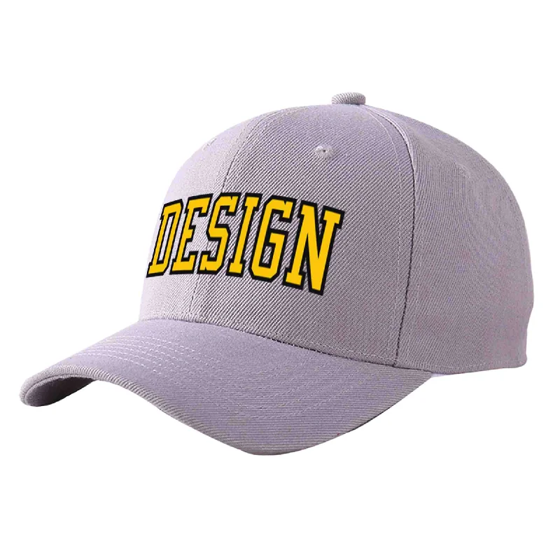 Baseball caps for outdoor activitiesCustom Gray Gold-Black Curved Eaves Sport Design Baseball Cap