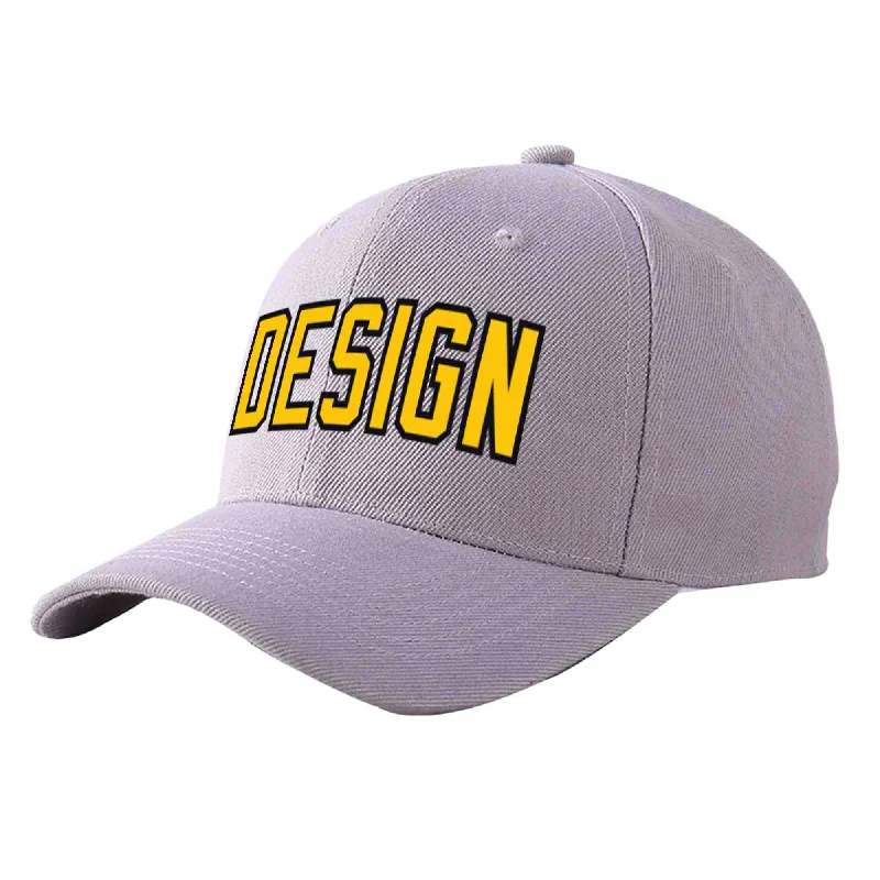 Baseball cap material comparisonCustom Gray Gold-Black Curved Eaves Sport Design Baseball Cap