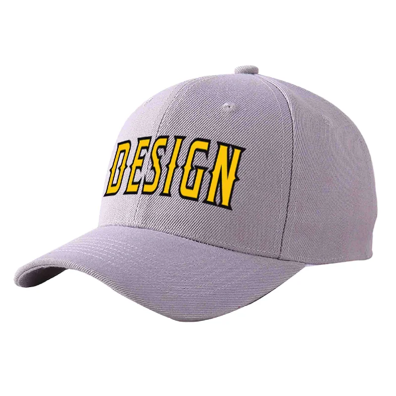 Modern baseball cap designsCustom Gray Gold-Black Curved Eaves Sport Design Baseball Cap