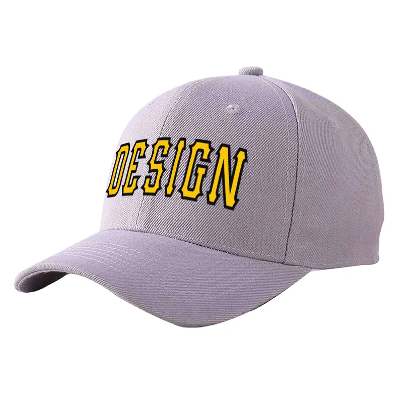 Baseball caps for casual wearCustom Gray Gold-Black Curved Eaves Sport Design Baseball Cap