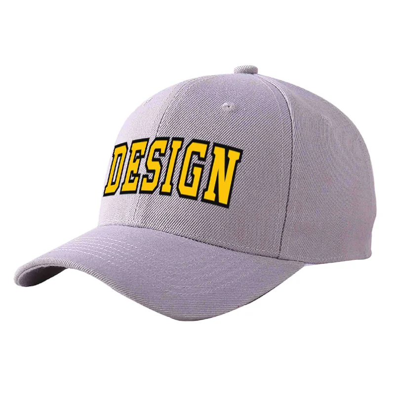 Baseball caps for different head shapesCustom Gray Gold-Black Curved Eaves Sport Design Baseball Cap