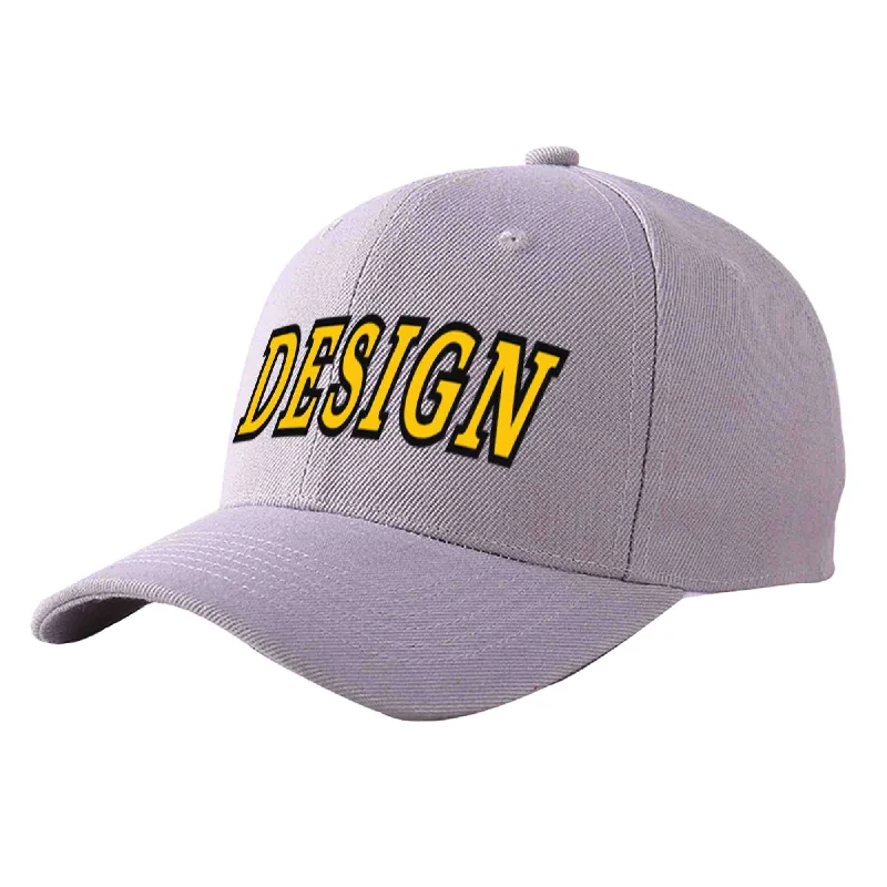 Baseball caps for rainy weatherCustom Gray Gold-Black Curved Eaves Sport Design Baseball Cap