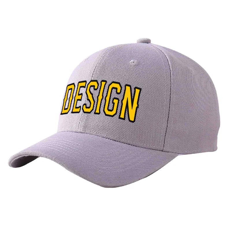 Best materials for baseball capsCustom Gray Gold-Black Curved Eaves Sport Design Baseball Cap