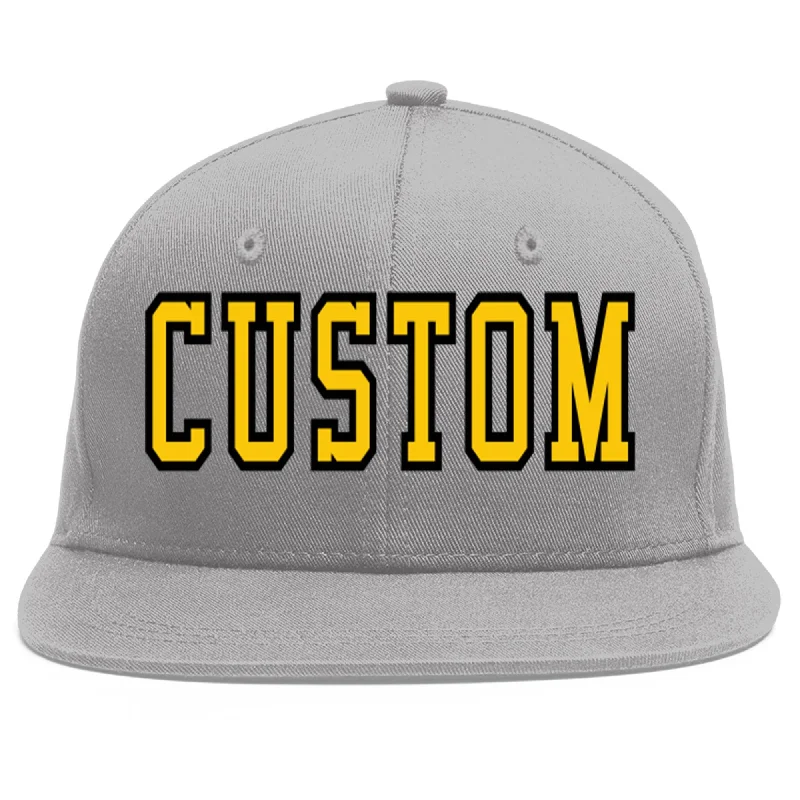 Best materials for baseball capsCustom Gray Gold-Black Flat Eaves Sport Baseball Cap