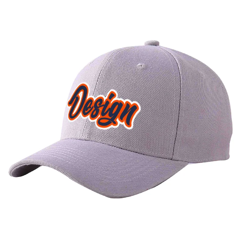 Baseball caps for specific leaguesCustom Gray Navy-Orange Curved Eaves Sport Design Baseball Cap