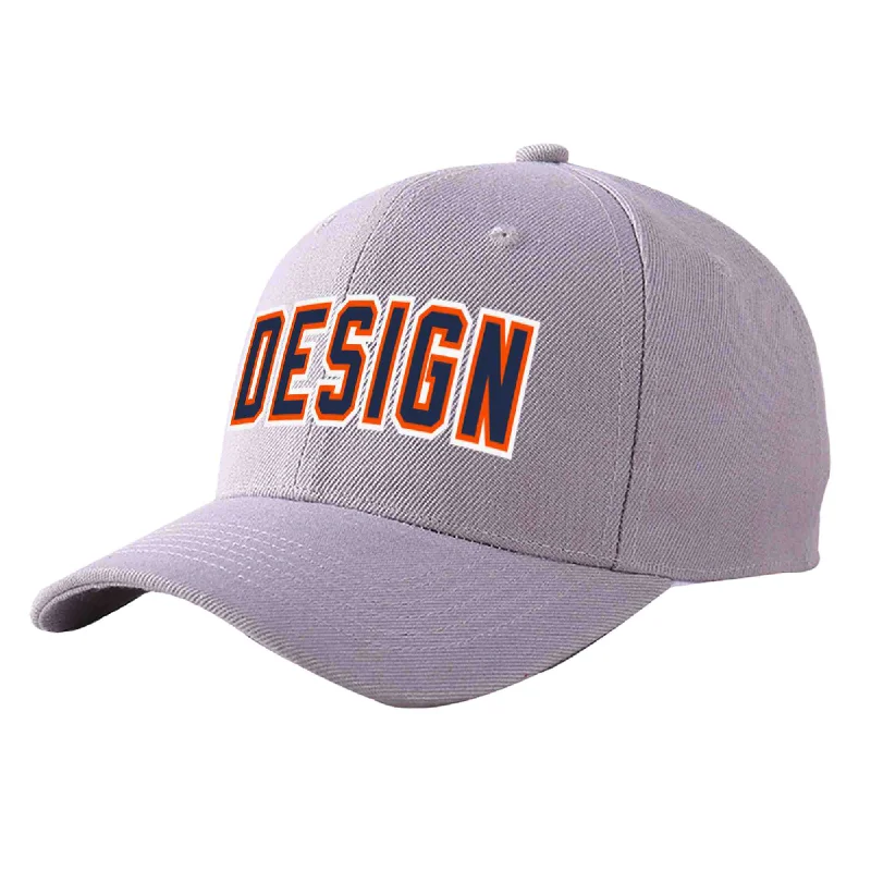 Custom baseball capsCustom Gray Navy-Orange Curved Eaves Sport Design Baseball Cap