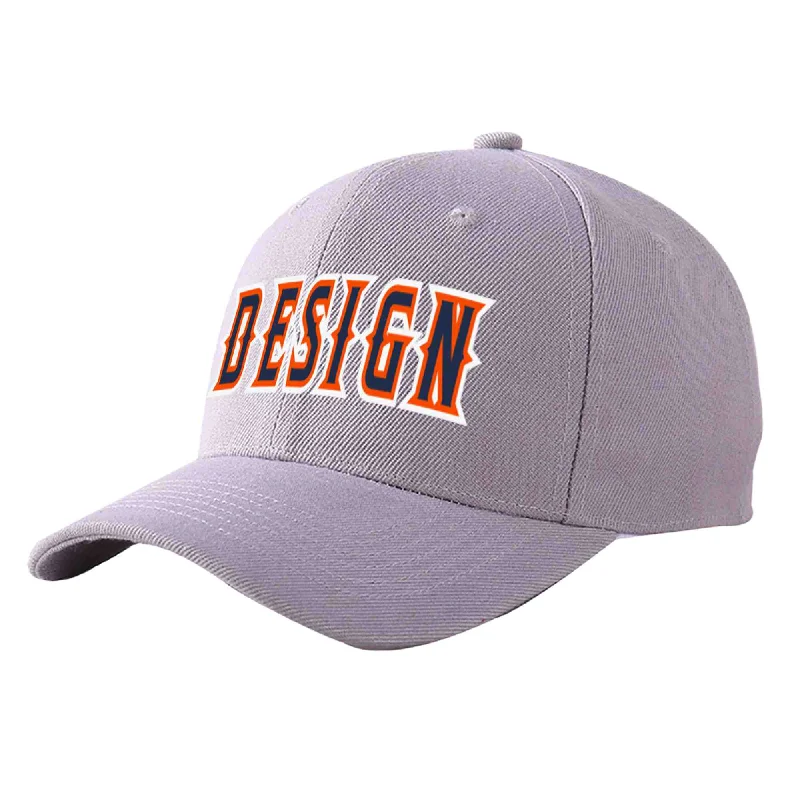 Discounted baseball capsCustom Gray Navy-Orange Curved Eaves Sport Design Baseball Cap