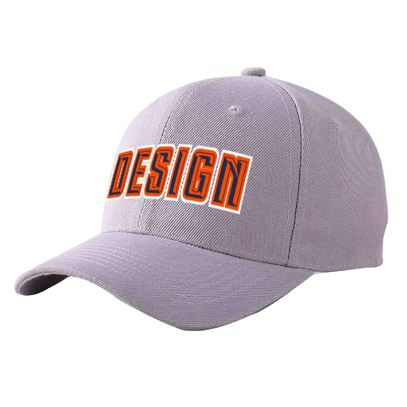 Baseball caps for different occasionsCustom Gray Navy-Orange Curved Eaves Sport Design Baseball Cap