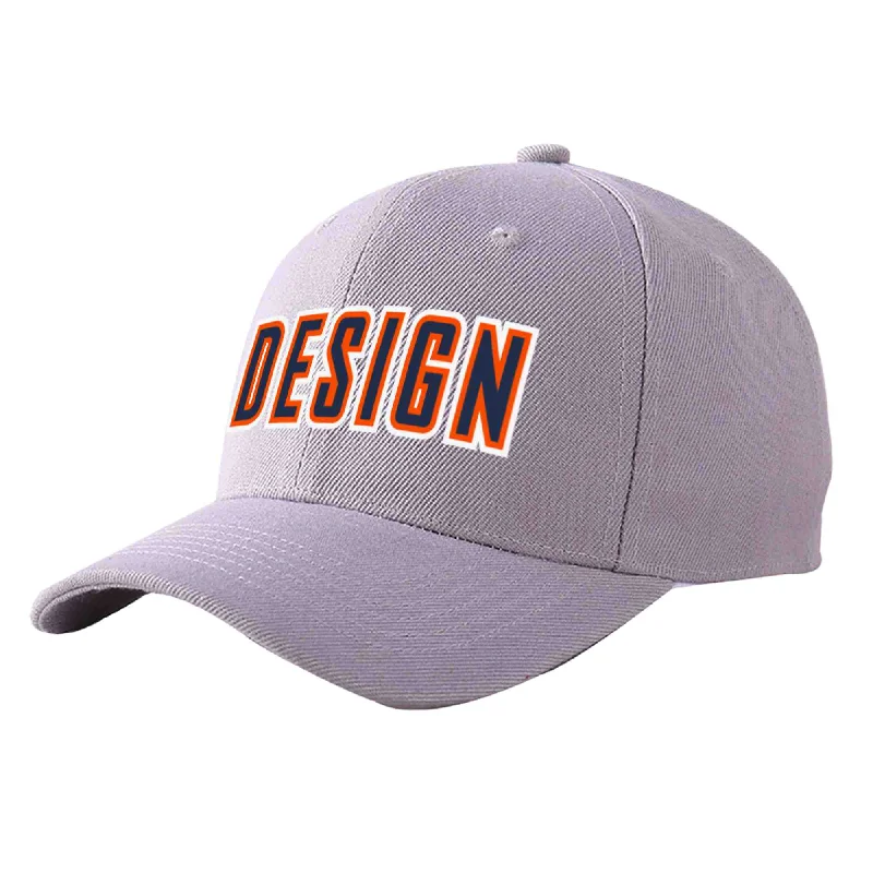 Baseball cap size guideCustom Gray Navy-Orange Curved Eaves Sport Design Baseball Cap