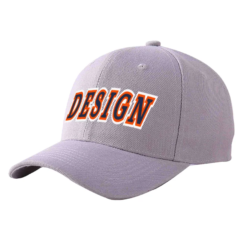 How to style a baseball cap with outfitsCustom Gray Navy-Orange Curved Eaves Sport Design Baseball Cap