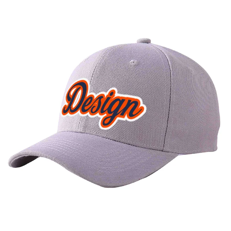 Baseball caps for winterCustom Gray Navy-Orange Curved Eaves Sport Design Baseball Cap