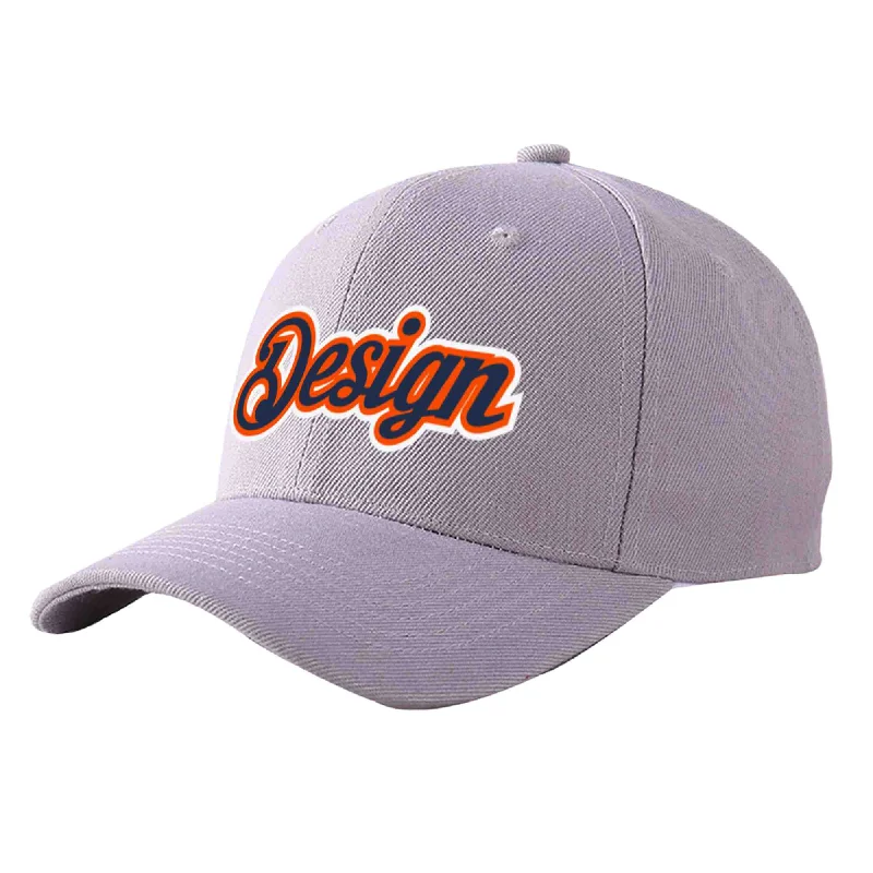 Baseball cap sets and bundlesCustom Gray Navy-Orange Curved Eaves Sport Design Baseball Cap