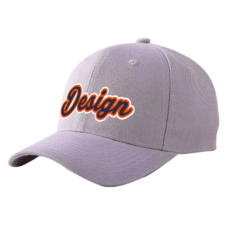 Baseball caps for outdoor activitiesCustom Gray Navy-Orange Curved Eaves Sport Design Baseball Cap