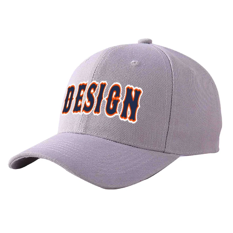 Baseball cap material comparisonCustom Gray Navy-Orange Curved Eaves Sport Design Baseball Cap