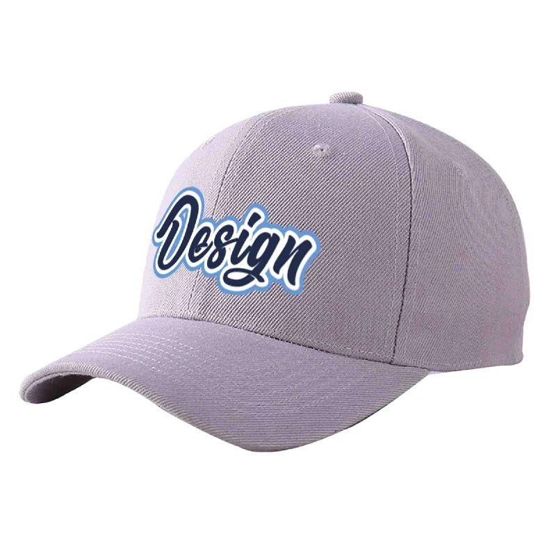 Baseball caps for different gendersCustom Gray Navy-White Curved Eaves Sport Design Baseball Cap