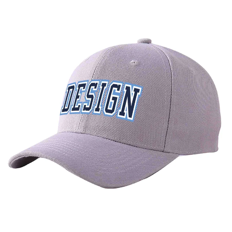 Baseball caps for rainy weatherCustom Gray Navy-White Curved Eaves Sport Design Baseball Cap