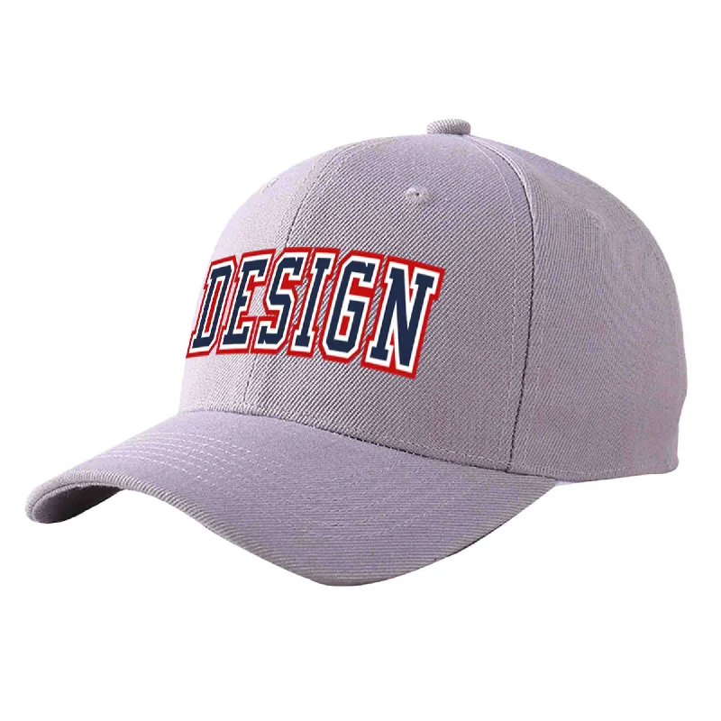 Baseball caps for womenCustom Gray Navy-White Curved Eaves Sport Design Baseball Cap