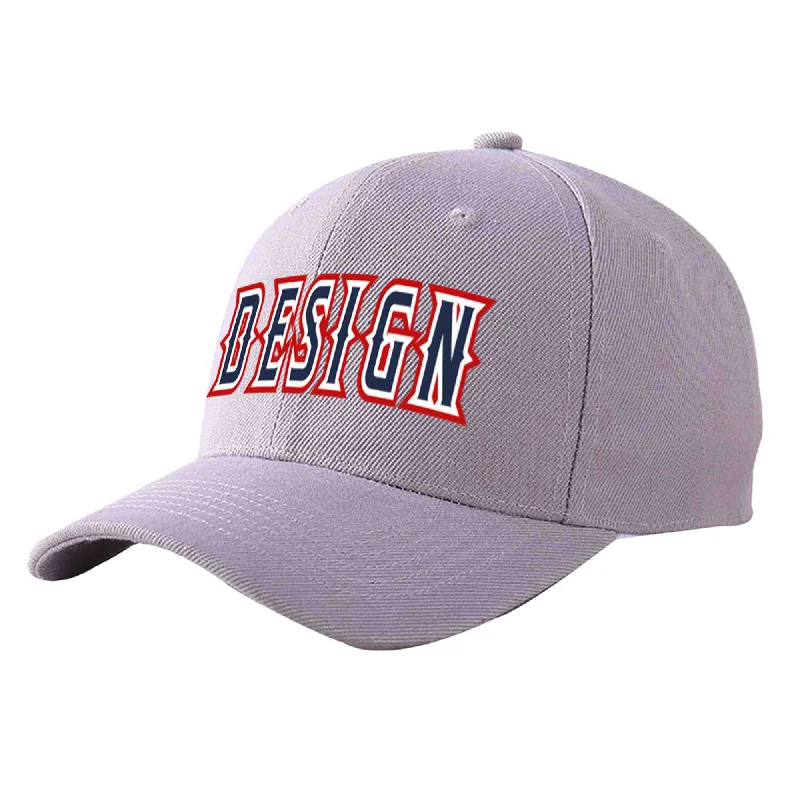 Baseball caps for specific teamsCustom Gray Navy-White Curved Eaves Sport Design Baseball Cap