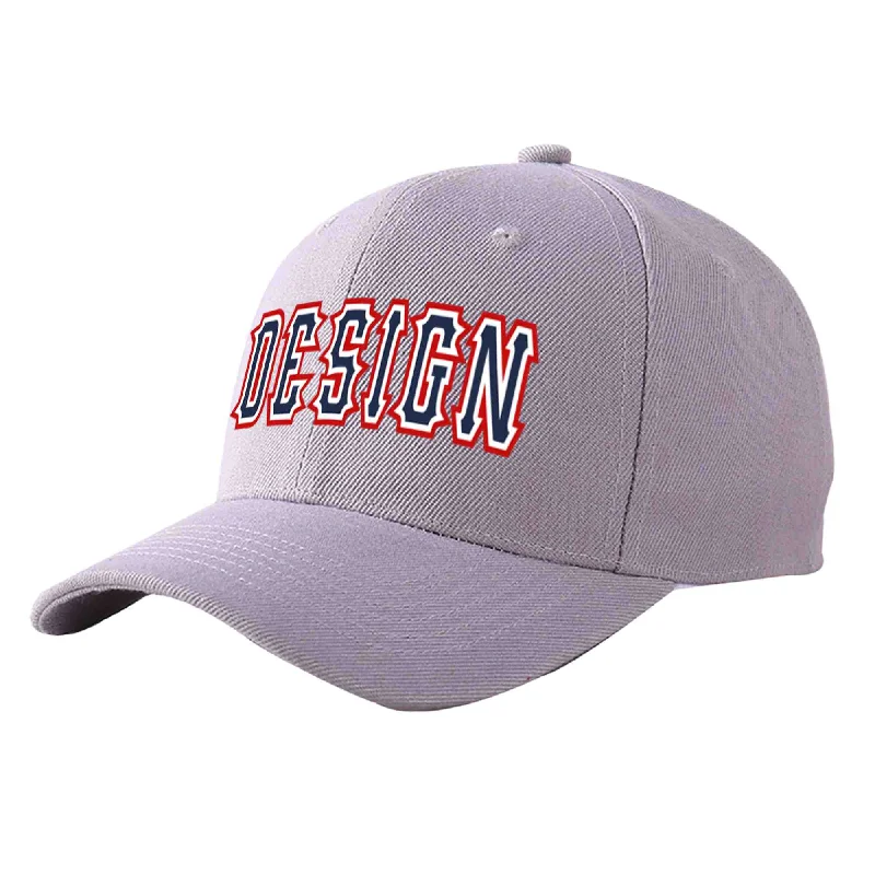 Custom baseball capsCustom Gray Navy-White Curved Eaves Sport Design Baseball Cap