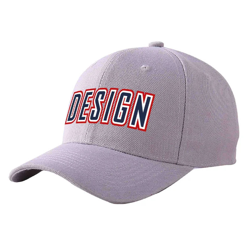 Discounted baseball capsCustom Gray Navy-White Curved Eaves Sport Design Baseball Cap