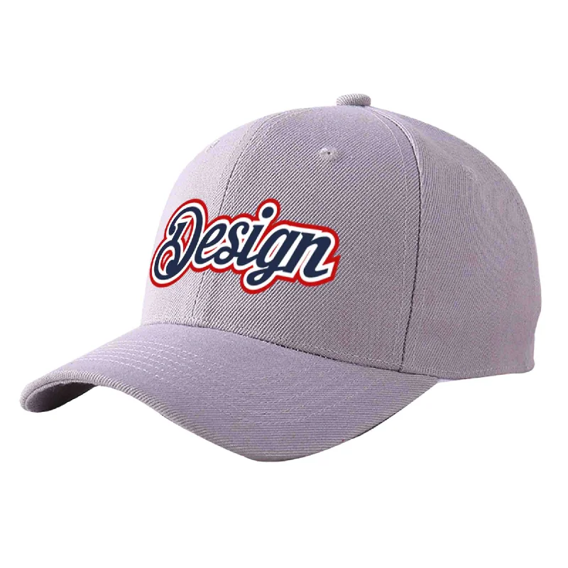 Collaborative baseball cap designsCustom Gray Navy-White Curved Eaves Sport Design Baseball Cap