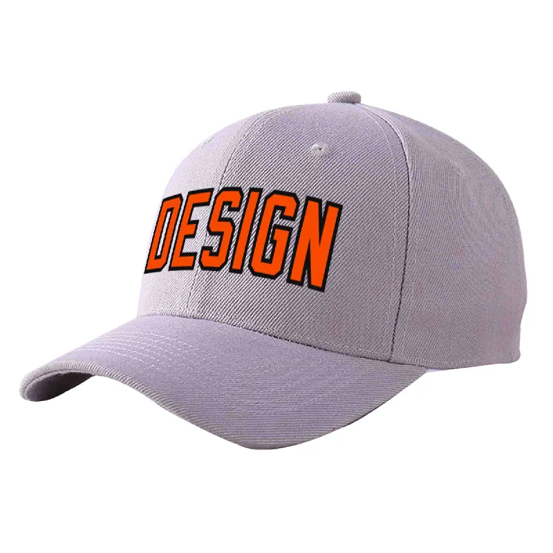 Affordable baseball capsCustom Gray Orange-Black Curved Eaves Sport Design Baseball Cap