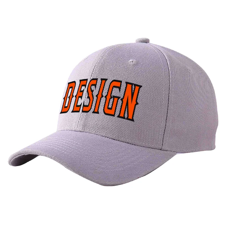 Second-hand baseball capsCustom Gray Orange-Black Curved Eaves Sport Design Baseball Cap