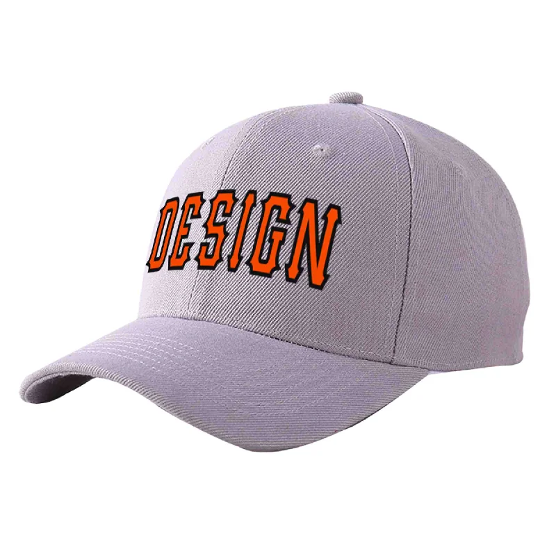 Baseball caps for kidsCustom Gray Orange-Black Curved Eaves Sport Design Baseball Cap