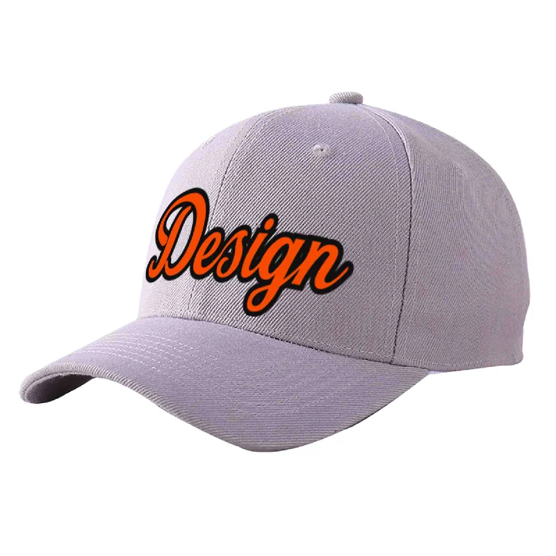 Baseball caps for summerCustom Gray Orange-Black Curved Eaves Sport Design Baseball Cap