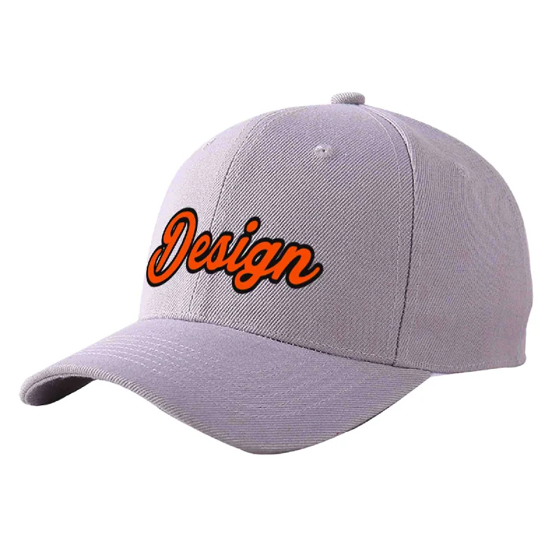 Baseball caps for adultsCustom Gray Orange-Black Curved Eaves Sport Design Baseball Cap