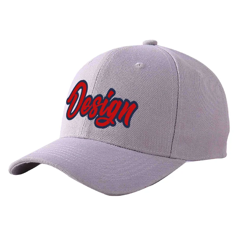 Baseball caps for specific teamsCustom Gray Red-Navy Curved Eaves Sport Design Baseball Cap