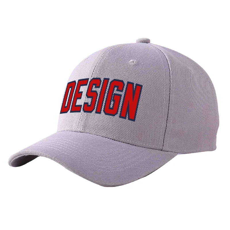 Baseball caps for summerCustom Gray Red-Navy Curved Eaves Sport Design Baseball Cap