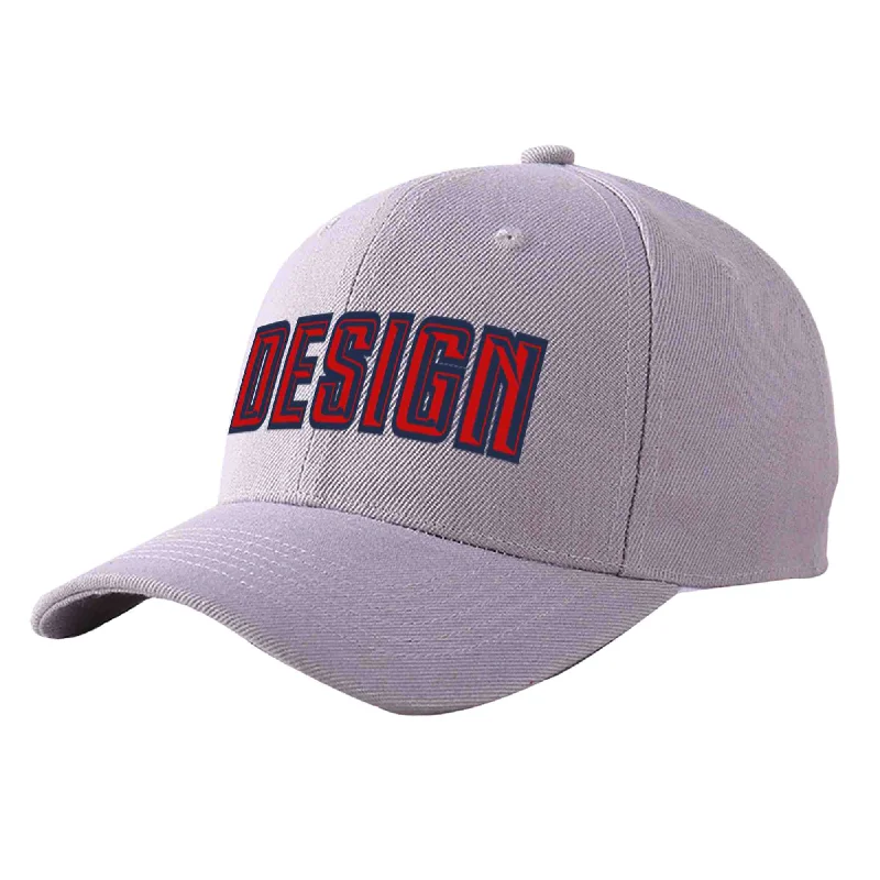 Baseball caps for different seasonsCustom Gray Red-Navy Curved Eaves Sport Design Baseball Cap