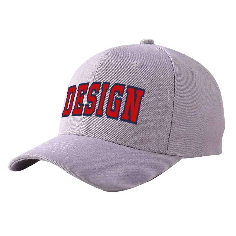 Vintage-style baseball capsCustom Gray Red-Navy Curved Eaves Sport Design Baseball Cap