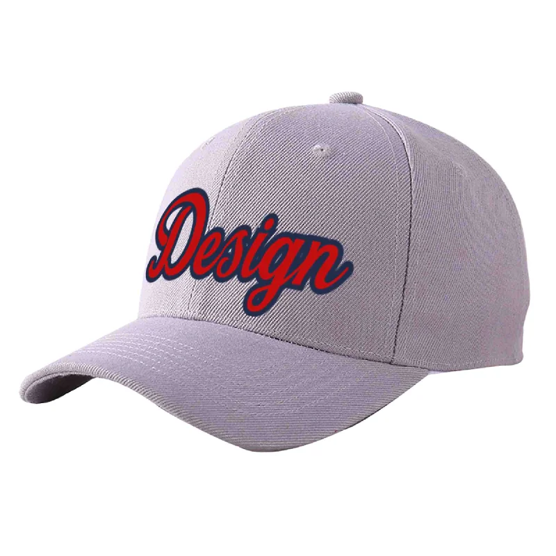 Baseball caps for sportsCustom Gray Red-Navy Curved Eaves Sport Design Baseball Cap