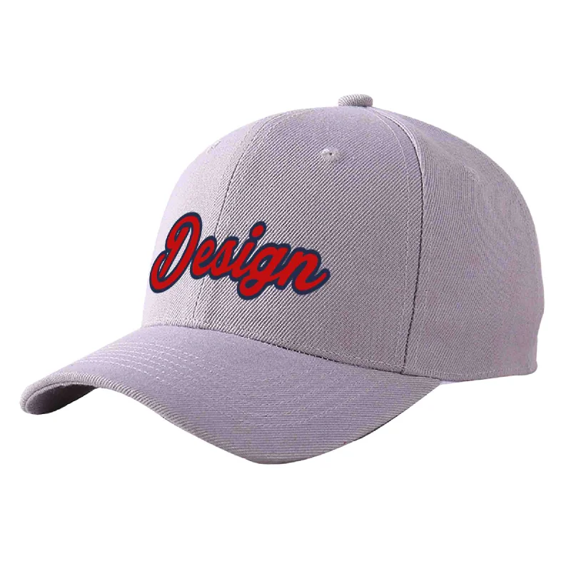 Baseball caps for sun protectionCustom Gray Red-Navy Curved Eaves Sport Design Baseball Cap