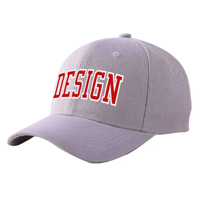 Baseball caps for menCustom Gray Red-White Curved Eaves Sport Design Baseball Cap