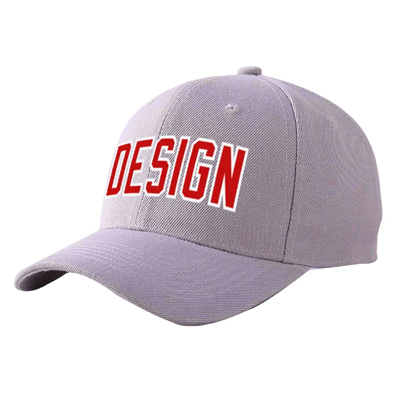 Baseball caps matching with jerseysCustom Gray Red-White Curved Eaves Sport Design Baseball Cap