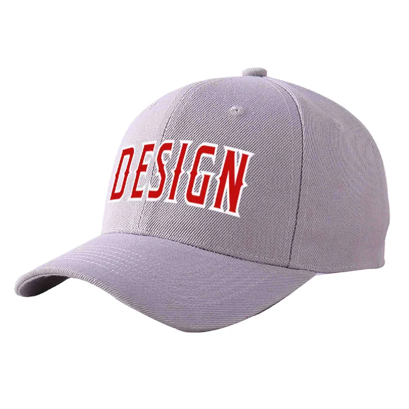 Baseball caps for specific leaguesCustom Gray Red-White Curved Eaves Sport Design Baseball Cap