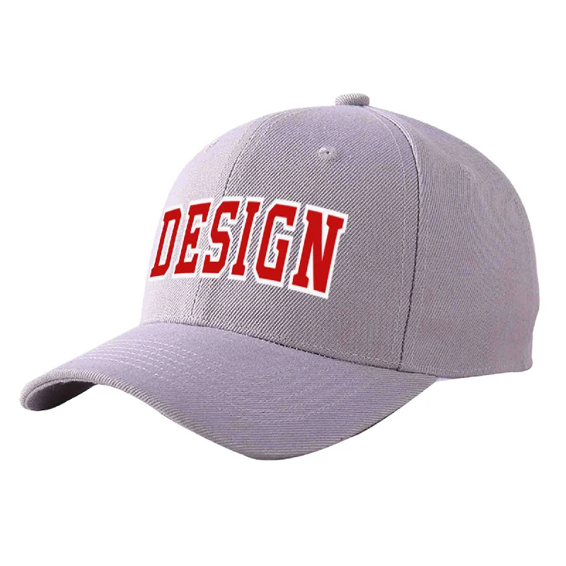 Functional baseball caps for specific needsCustom Gray Red-White Curved Eaves Sport Design Baseball Cap