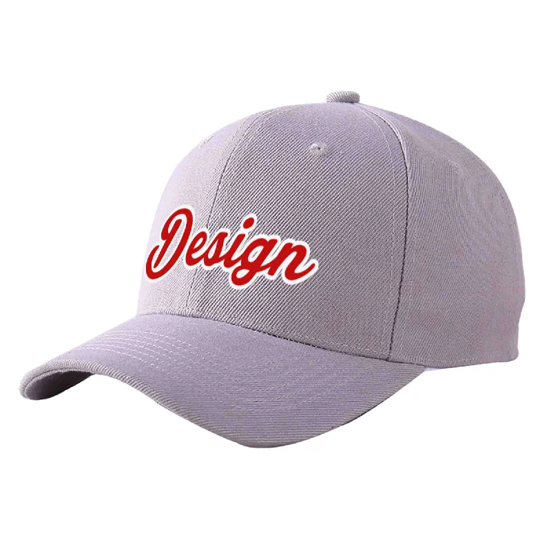 Baseball caps for summerCustom Gray Red-White Curved Eaves Sport Design Baseball Cap