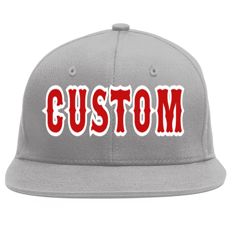 Baseball caps for different occasionsCustom Gray Red-White Flat Eaves Sport Baseball Cap