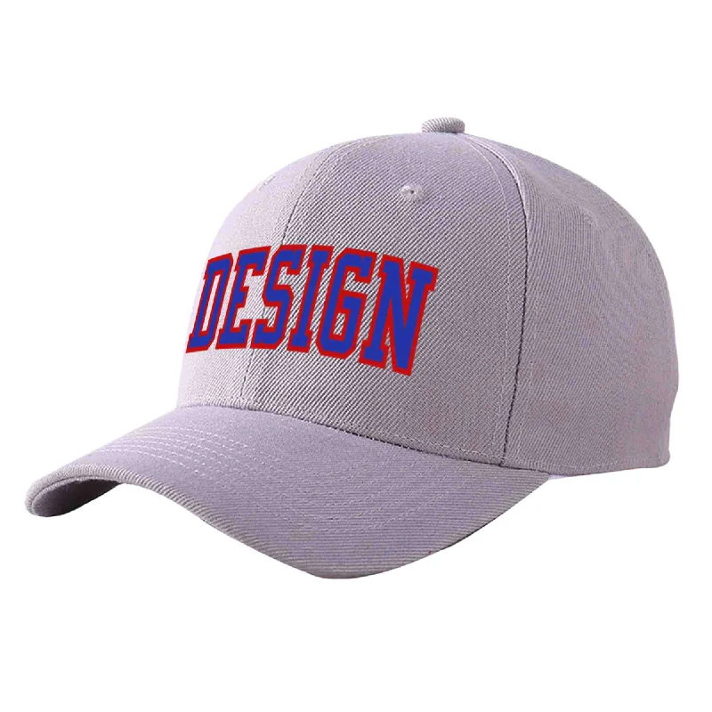 How to style a baseball cap with outfitsCustom Gray Royal-Red Curved Eaves Sport Design Baseball Cap