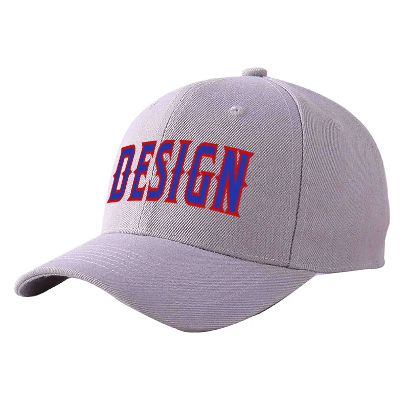 Baseball cap sets and bundlesCustom Gray Royal-Red Curved Eaves Sport Design Baseball Cap