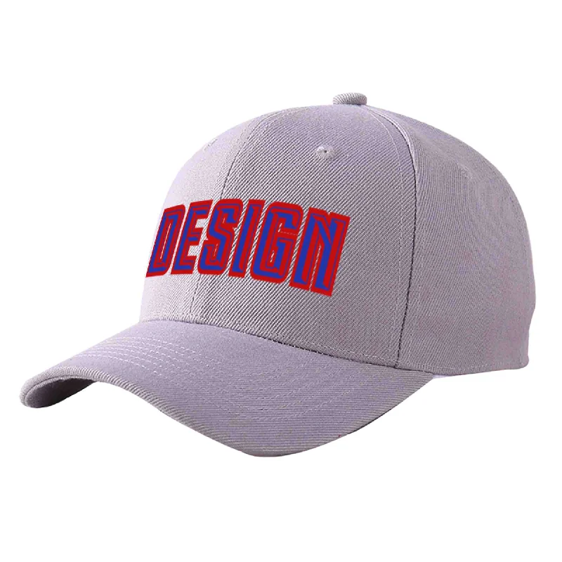 Baseball caps for different age groupsCustom Gray Royal-Red Curved Eaves Sport Design Baseball Cap