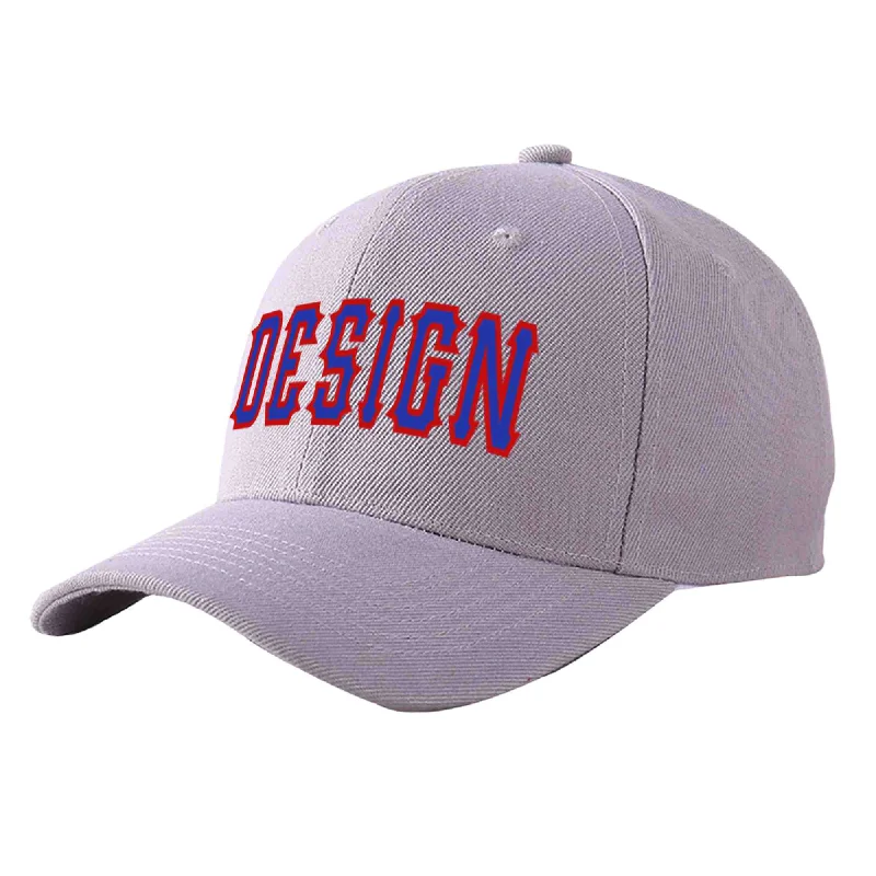 Baseball caps for outdoor activitiesCustom Gray Royal-Red Curved Eaves Sport Design Baseball Cap